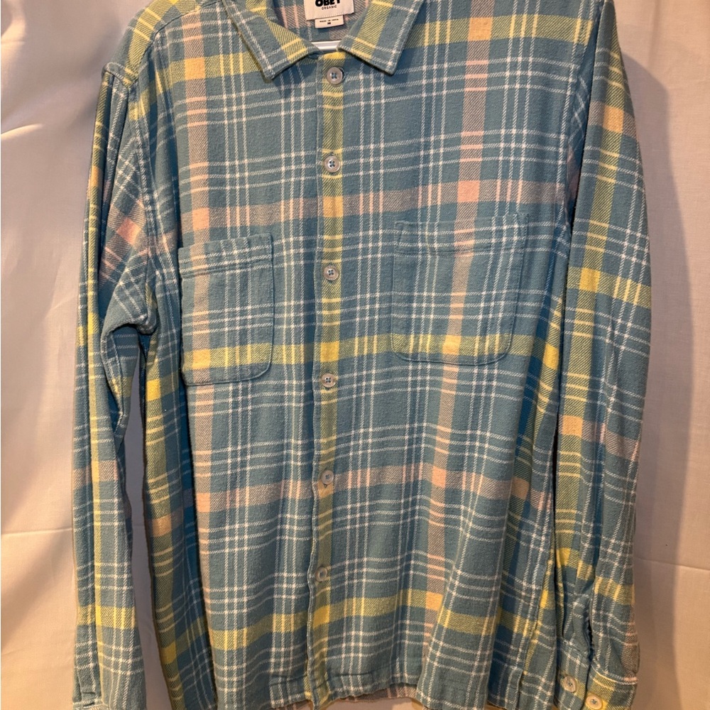Obey Teal and Yellow button up Shirt